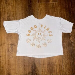 Social Culture White Crop Top with Gold 'Good Vibes' Design